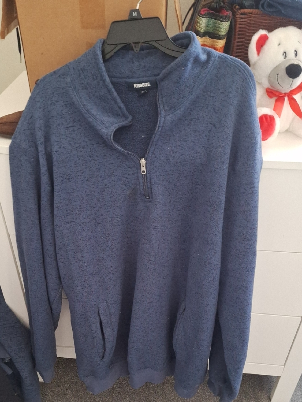King Size One Blue Zippered sweater with front pockets. Never worn